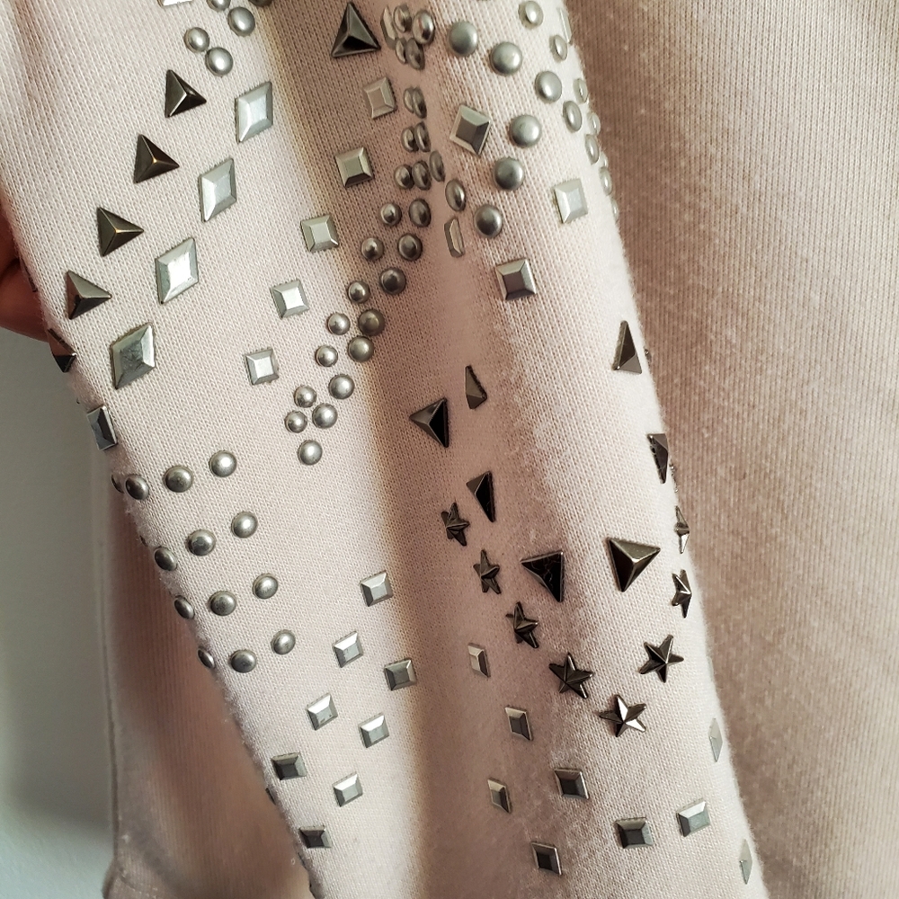 Studded Sleeve Fringe Crew Neck Sweatshirt - Picture 3 of 6